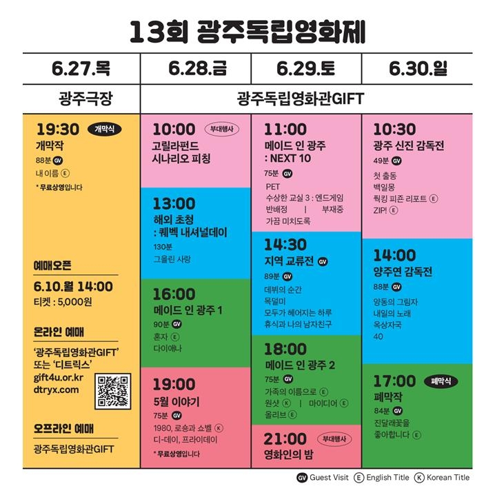 13회 광주독립영화제 상영 일정